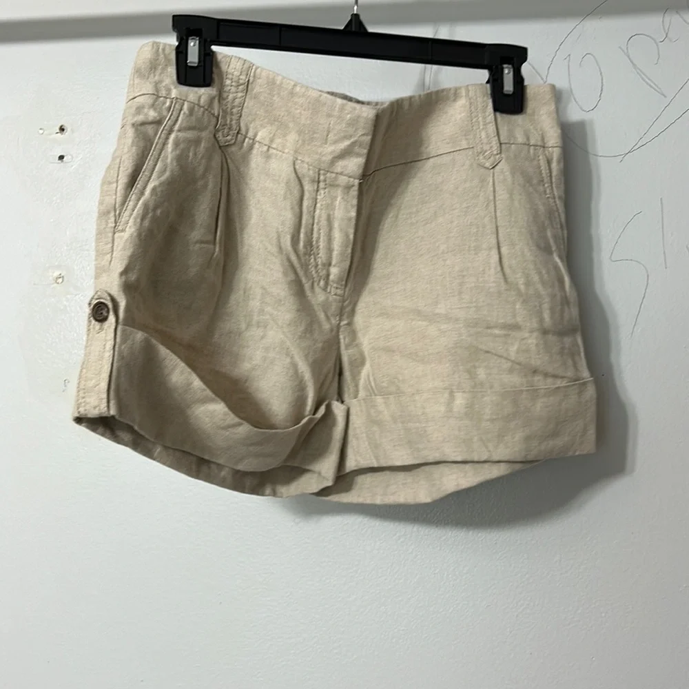 J Crew “City Fit” linen high waisted cuff chino shorts size 4